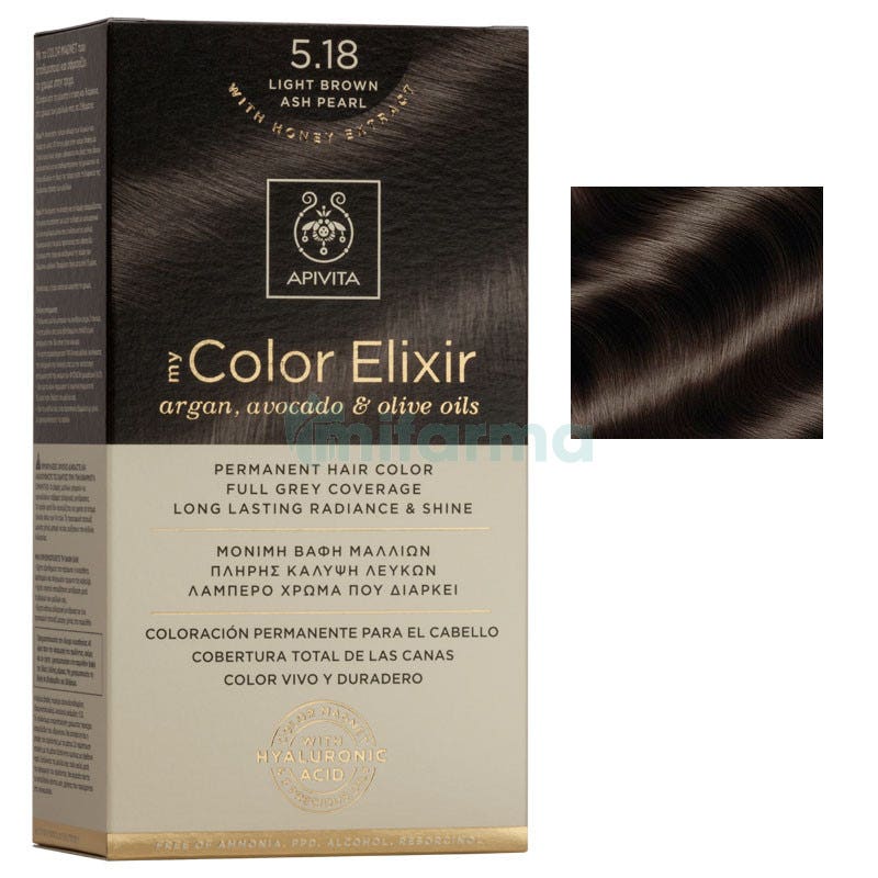 Tinte My Color Elixir Apivita N5.18 Castano Claro Ceniza Perlado