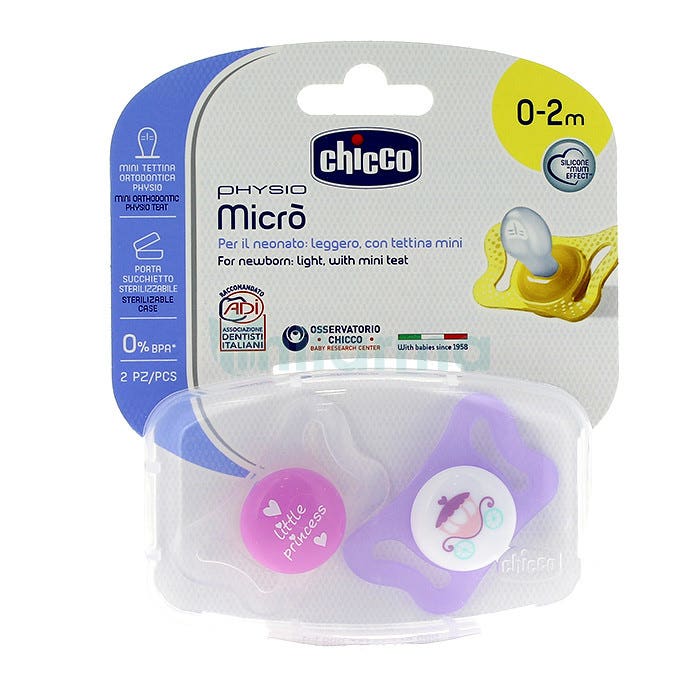 Chicco Chupete Physio Micro Silicona 0-2m 2 Unidades Rosa