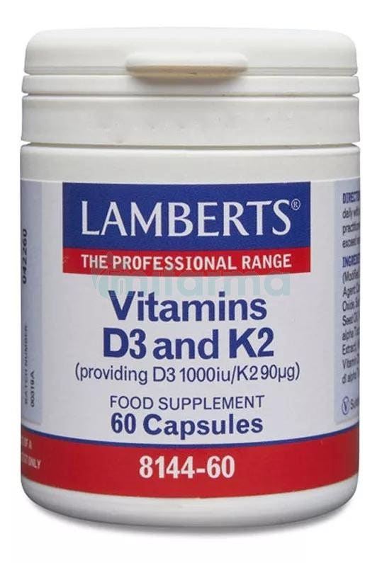 Lamberts Vitamina D3 1000 UI y K2 90 mg 60 Capsulas