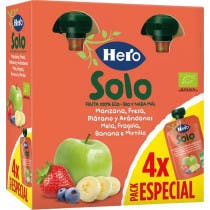 Hero Solo Bolsitas de Manzana, Fresa, Platano y Arandanos ECO 4m 4x100 gr