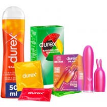 Durex VIBE TEASE Conejito Vibrador 2 en 1 Lubricante Efecto Calor 50 ml Pleasurefruits Saboreame 12 Preservativos